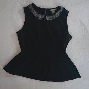 H&M Womens 💜 Fancy Black Sequined Neck Fit And Flare Sleeveless Peplum Top